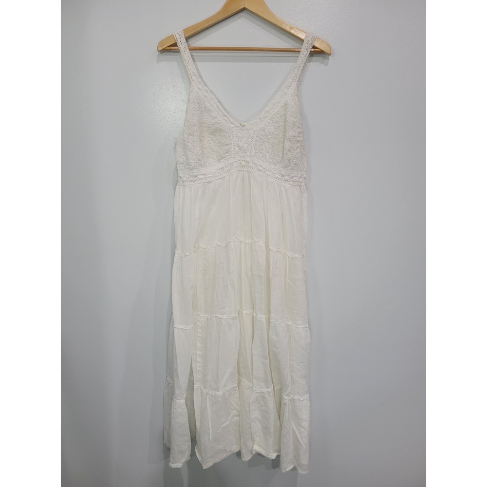 Vasna Desire White Cotton Crochet Lace Tiered Gauzy Dress Womens Lg Boho India